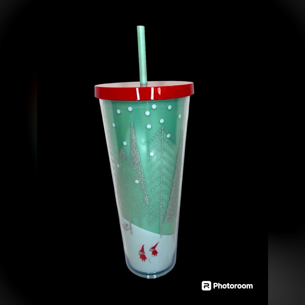Starbucks Holiday Mint Green Glitter Christmas Trees Gnomes Snowballs 24oz Straw